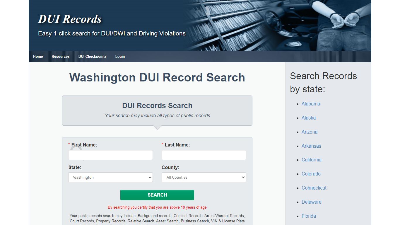 Washington WA | DUI Records Search