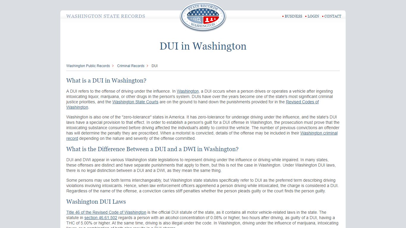 DUI in Washington | StateRecords.org